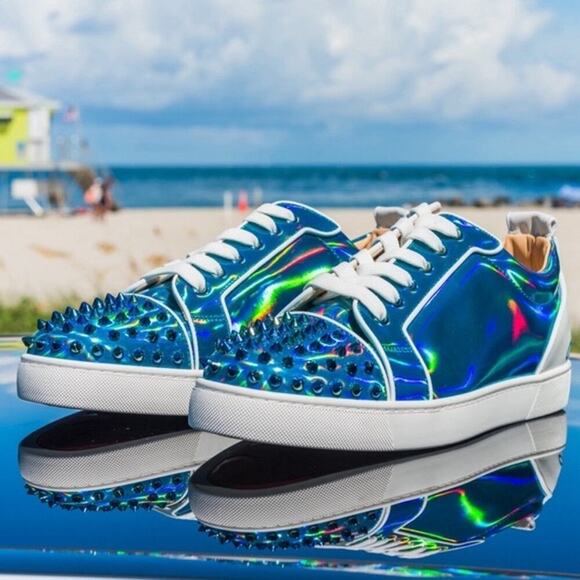 Christian Louboutin Louis Junior Spikes Iridescent Low Top Sneakers Men’s 13 NEW - Picture 1 of 15